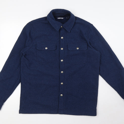 Lands' End Womens Blue Polyester Basic Button-Up Size S Collared
