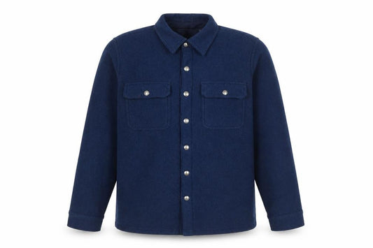 Front view of Lands' End women’s blue polyester basic button-up, size S, collared