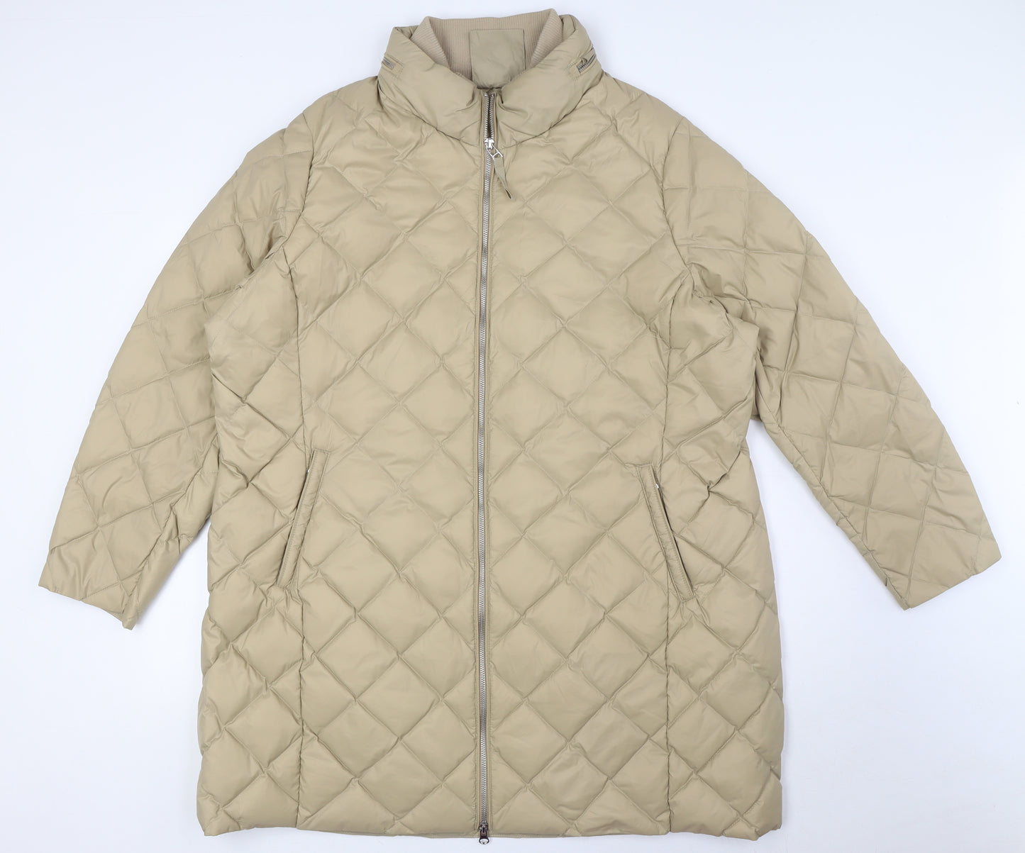 Marks and Spencer Womens Beige Quilted Coat Size 22 Zip - Hood