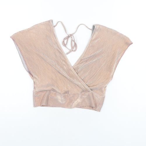 Miss Selfridge Womens Pink Polyester Cropped Blouse Size 10 V-Neck