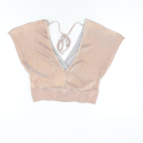Miss Selfridge Womens Pink Polyester Cropped Blouse Size 10 V-Neck