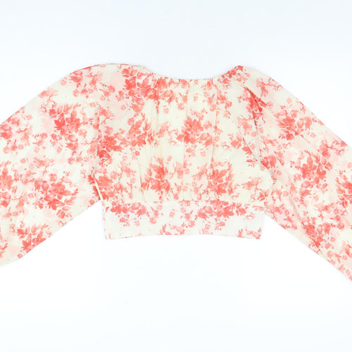 Saint Genies Womens Ivory Floral Polyester Cropped Blouse Size 8 V-Neck