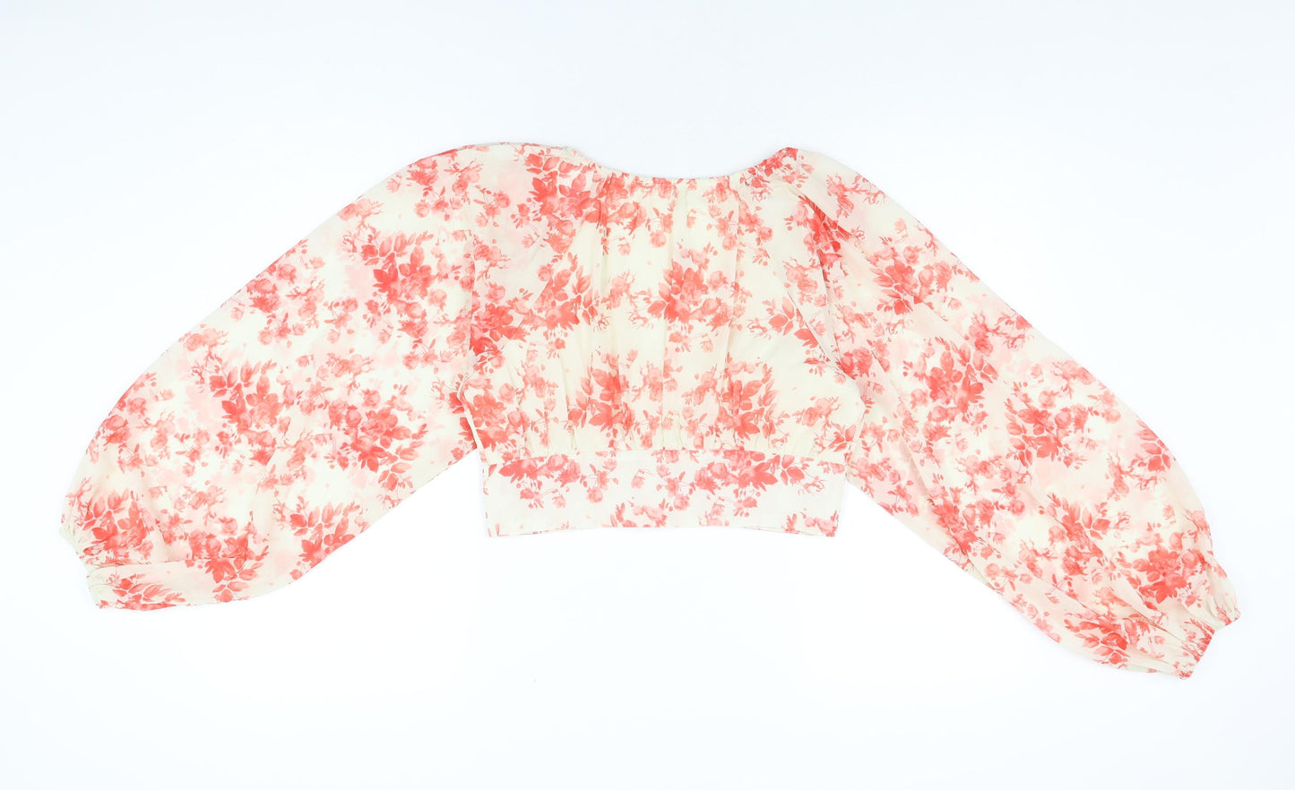Saint Genies Womens Ivory Floral Polyester Cropped Blouse Size 8 V-Neck