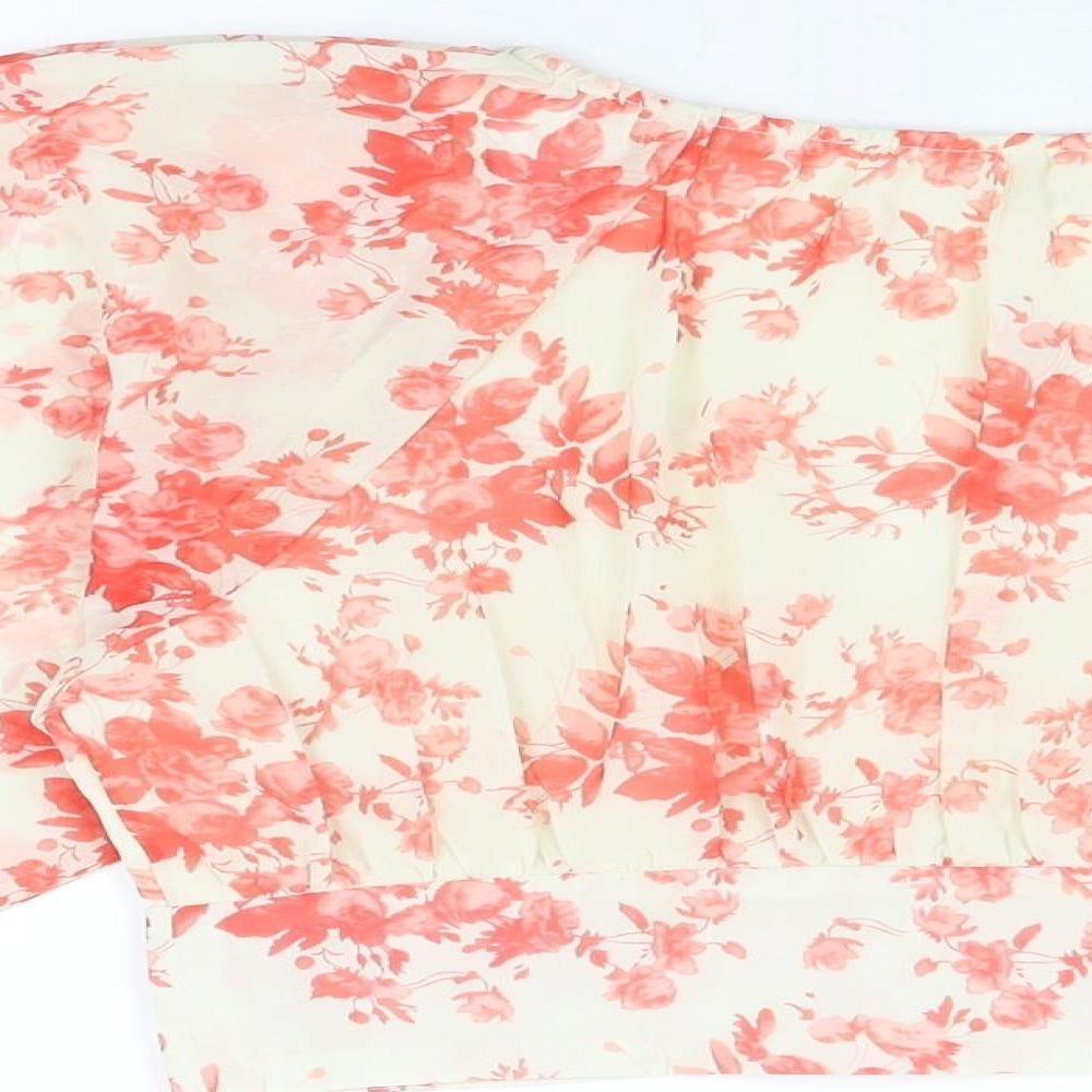 Saint Genies Womens Ivory Floral Polyester Cropped Blouse Size 8 V-Neck