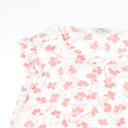 NEXT Womens White Floral Polyester Basic Blouse Size 12 Round Neck