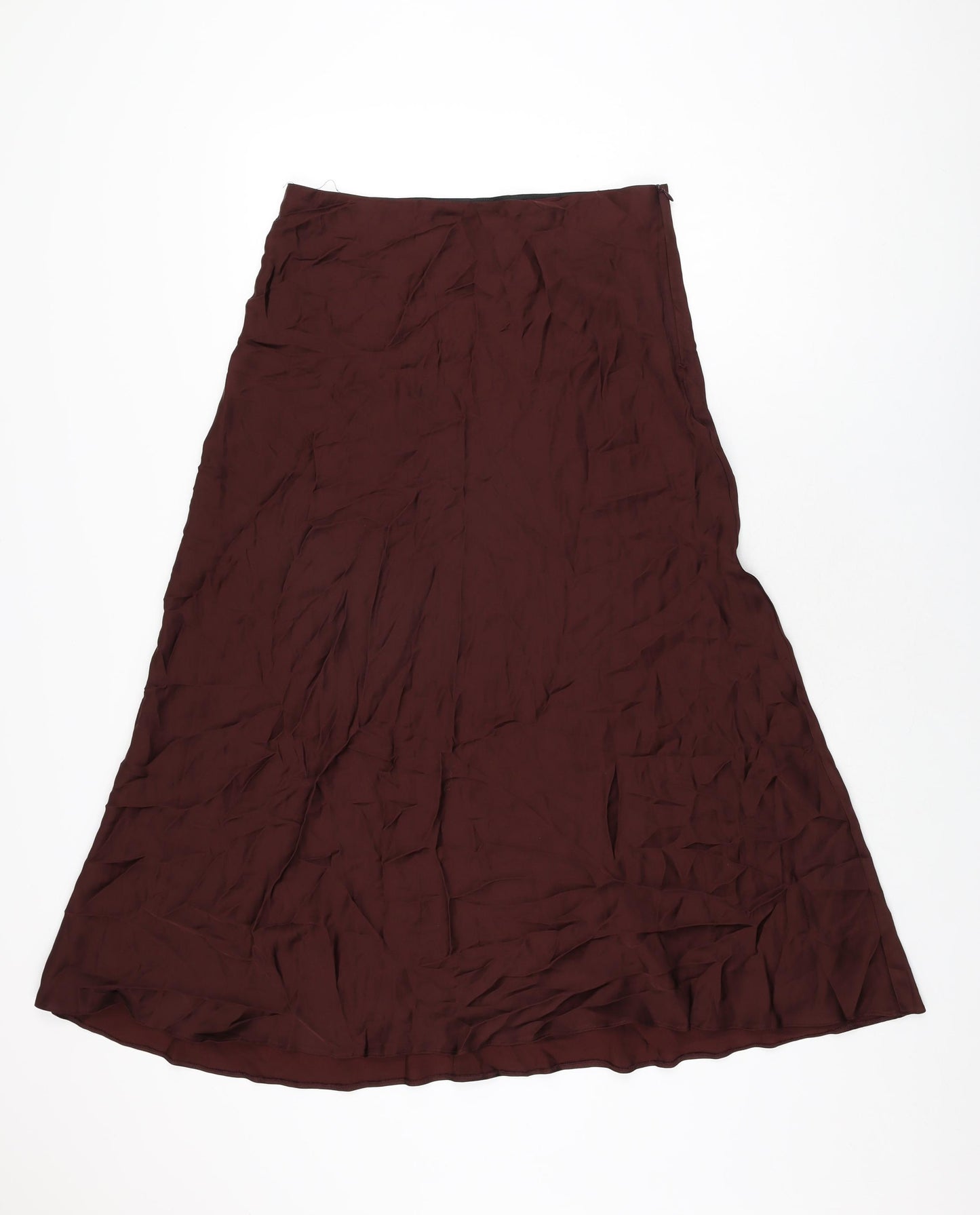 Zara Womens Brown Viscose Flare Skirt Size M Zip