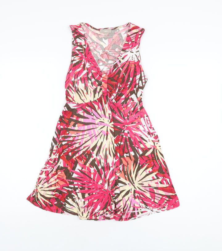 Monsoon Womens Pink Geometric Viscose Basic T-Shirt Size 12 V-Neck