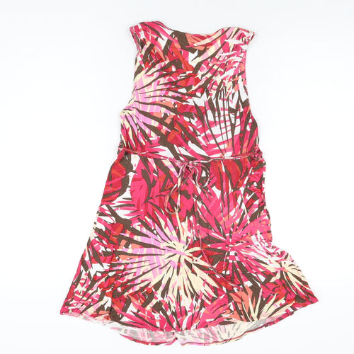 Monsoon Womens Pink Geometric Viscose Basic T-Shirt Size 12 V-Neck