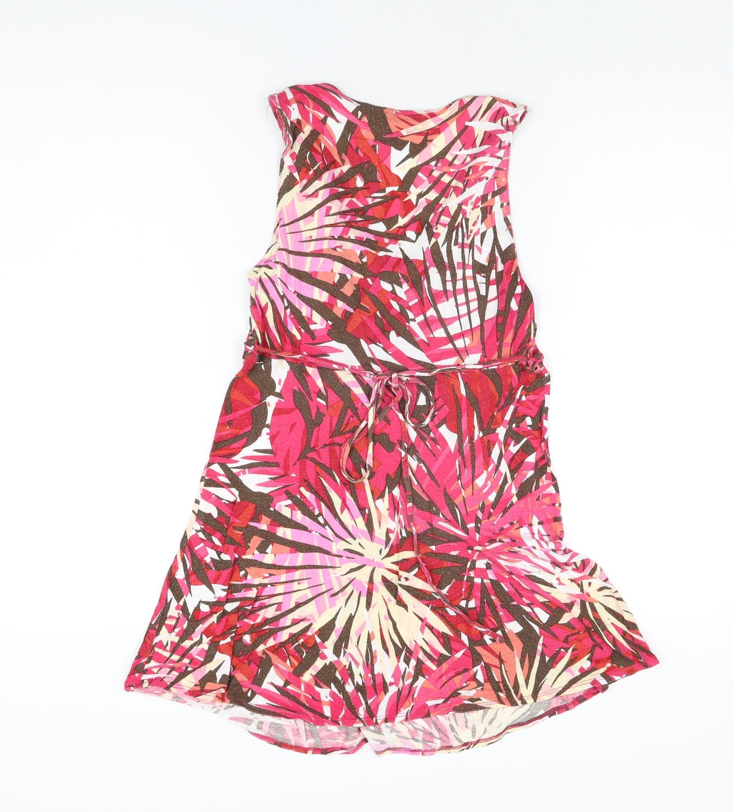 Monsoon Womens Pink Geometric Viscose Basic T-Shirt Size 12 V-Neck