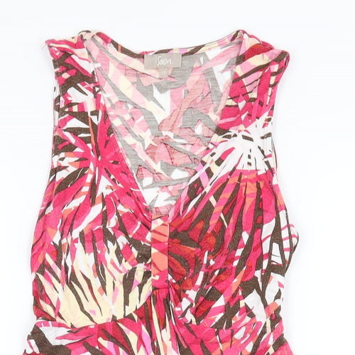 Monsoon Womens Pink Geometric Viscose Basic T-Shirt Size 12 V-Neck