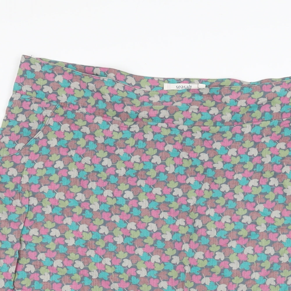 Seasalt Womens Multicoloured Floral Cotton Swing Skirt Size 12 Zip