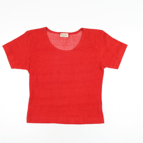Theme Womens Red Polyester Basic T-Shirt Size 10 Round Neck