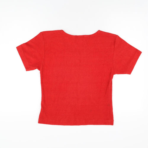 Theme Womens Red Polyester Basic T-Shirt Size 10 Round Neck