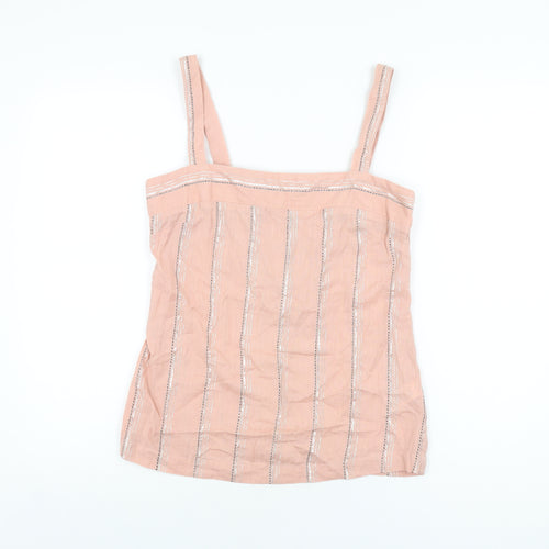 NEXT Womens Pink Striped Cotton Basic T-Shirt Size 8 Square Neck