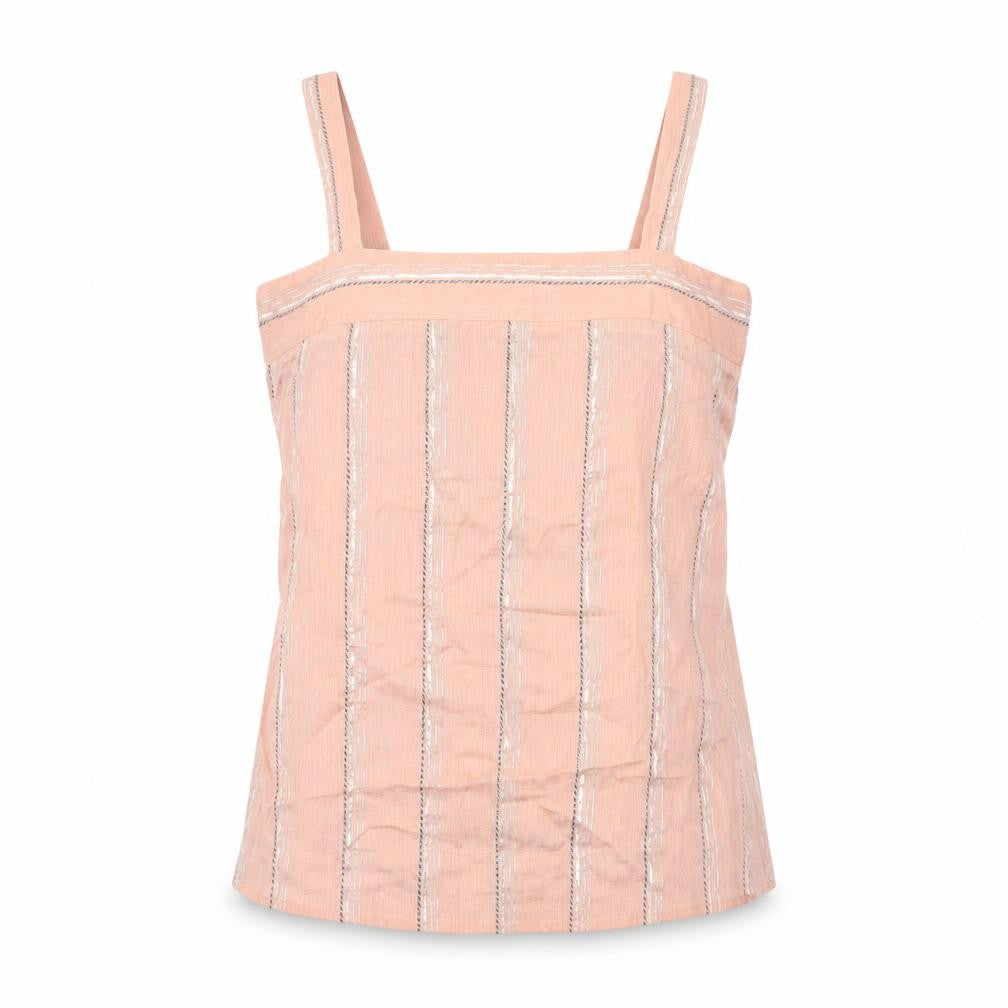 Front view of Next women’s pink striped cotton basic t-shirt, size UK 8, square neck