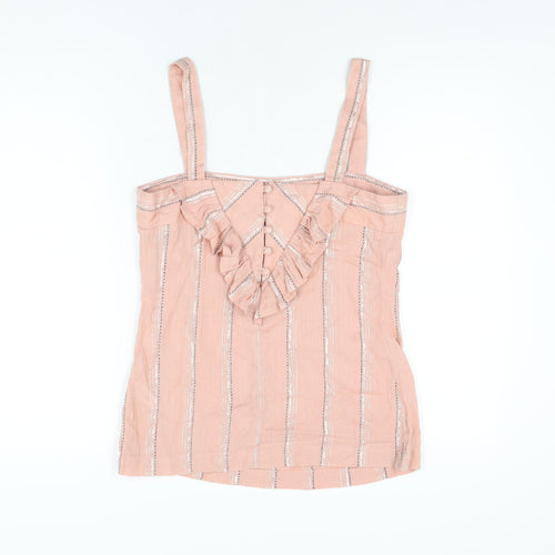 NEXT Womens Pink Striped Cotton Basic T-Shirt Size 8 Square Neck