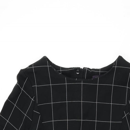 Marks and Spencer Womens Black Plaid Polyester Skater Dress Size 12 Round Neck Zip