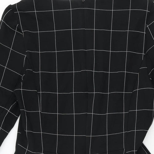 Marks and Spencer Womens Black Plaid Polyester Skater Dress Size 12 Round Neck Zip