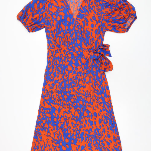 Niay Womens Red Geometric Polyester Wrap Dress Size M Collared Tie