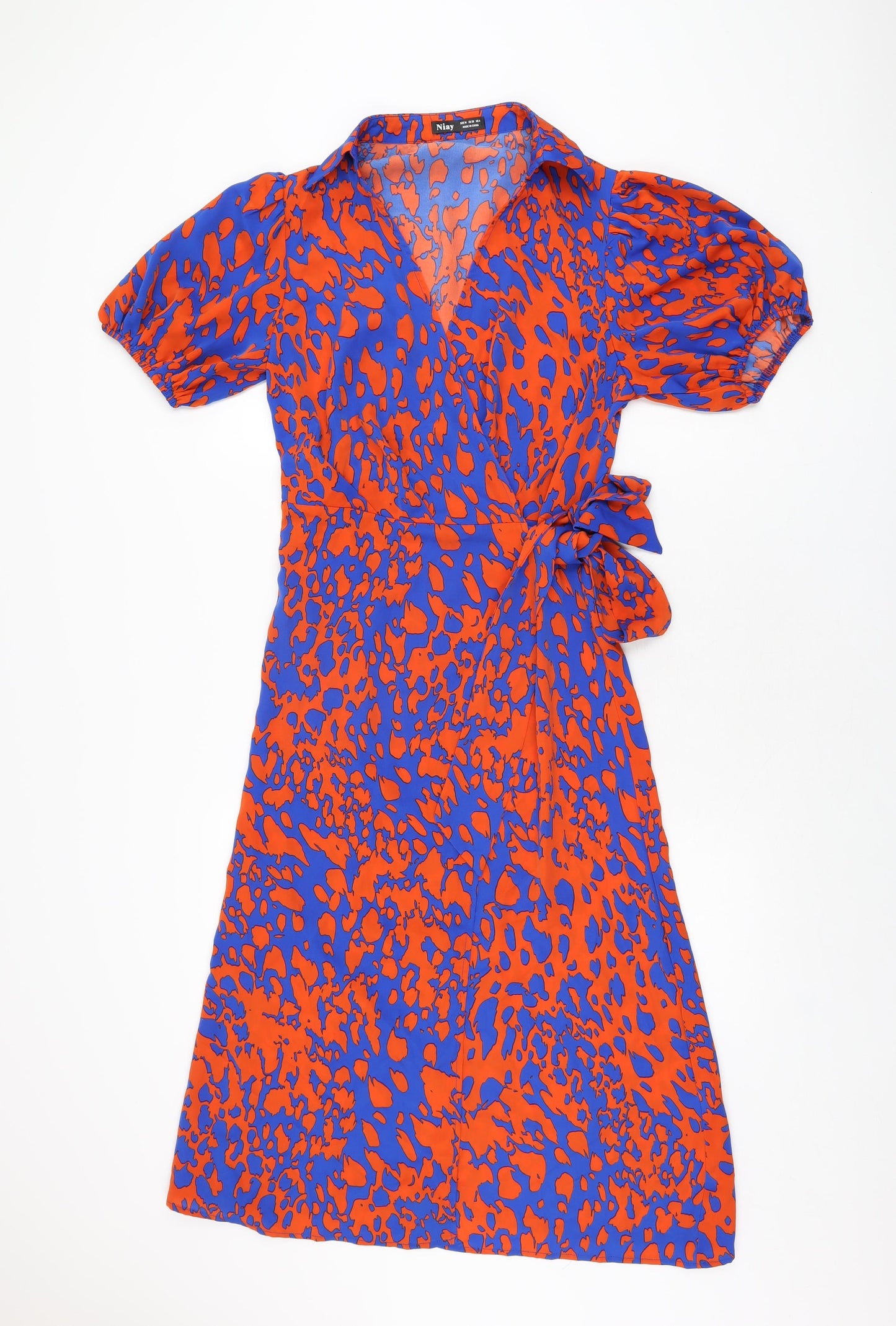 Niay Womens Red Geometric Polyester Wrap Dress Size M Collared Tie