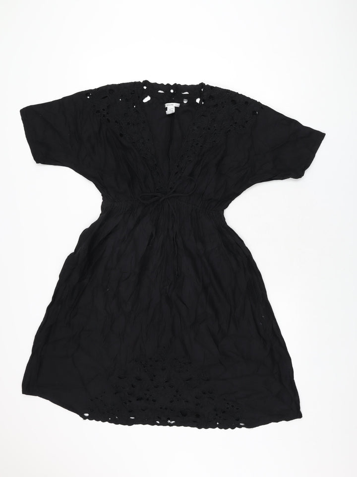 Mango Womens Black Polyester A-Line Size 10 V-Neck Pullover