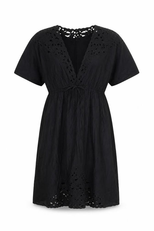 Front view of Mango women’s black polyester a-line, size UK 10, v-neck pullover