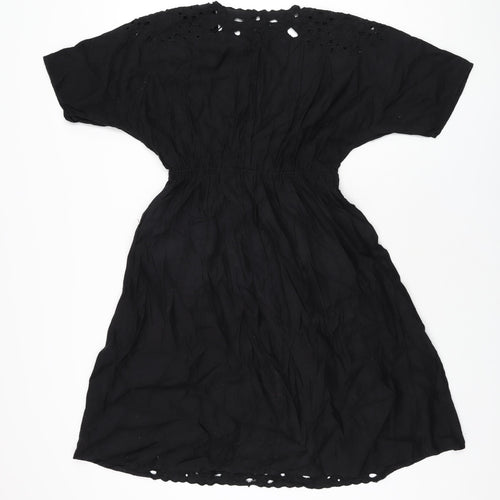 Mango Womens Black Polyester A-Line Size 10 V-Neck Pullover