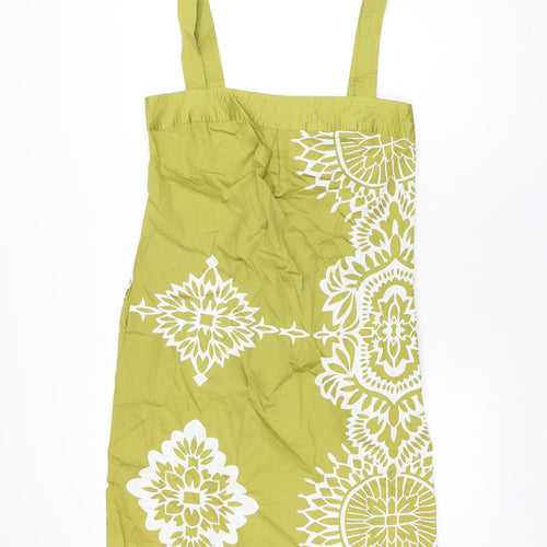 Monsoon Womens Green Floral Cotton Shift Size 12 Square Neck Zip
