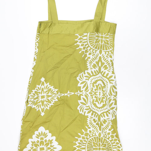 Monsoon Womens Green Floral Cotton Shift Size 12 Square Neck Zip