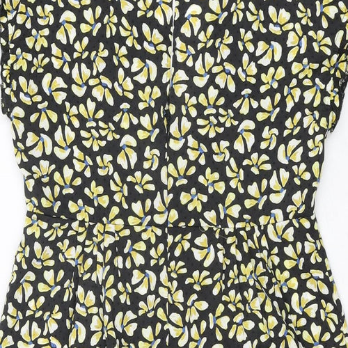 Zara Womens Black Floral Polyester Skater Dress Size XS V-Neck Button