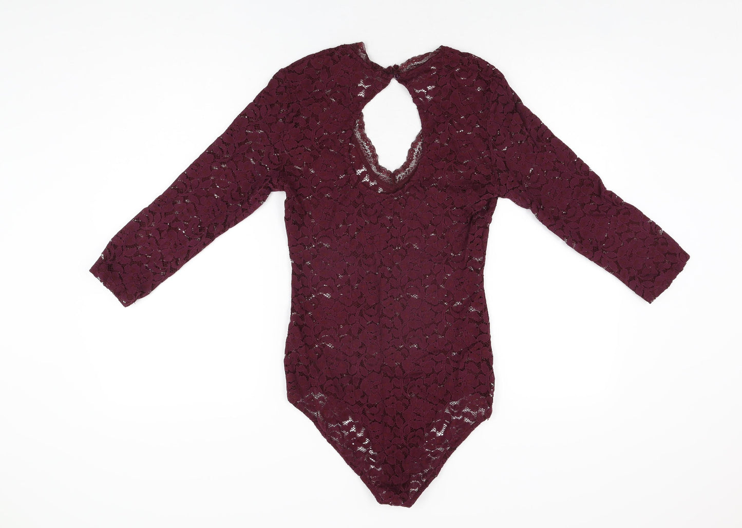 Bershka Womens Red Floral Polyester Bodysuit One-Piece Size M Snap