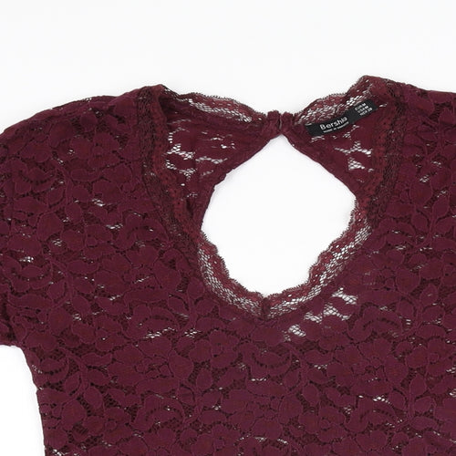 Bershka Womens Red Floral Polyester Bodysuit One-Piece Size M Snap