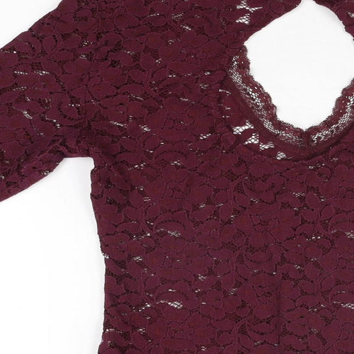 Bershka Womens Red Floral Polyester Bodysuit One-Piece Size M Snap