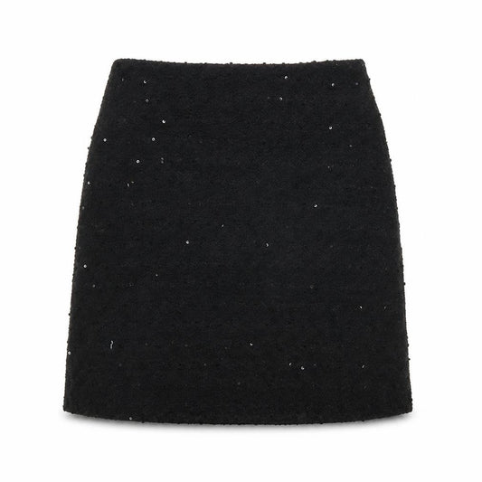 Front view of Paraphrase women’s black polyester a-line skirt, size UK 10, zip
