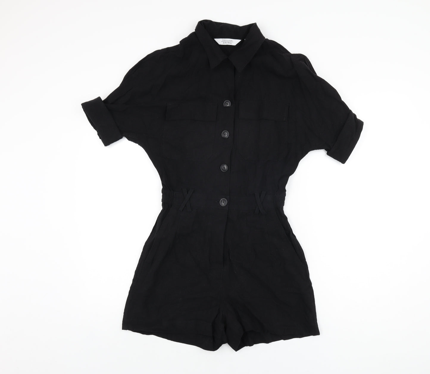 & Other Stories Womens Black Linen Playsuit One-Piece Size 6 L3 in Button