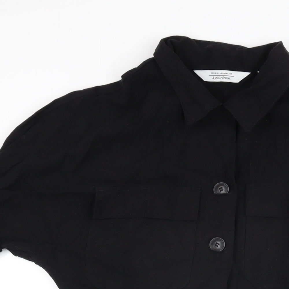 & Other Stories Womens Black Linen Playsuit One-Piece Size 6 L3 in Button