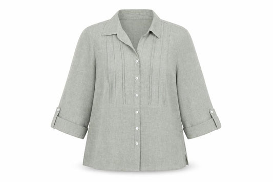 Front view of Bonmarché women’s grey polyester basic button-up, size UK 16, collared
