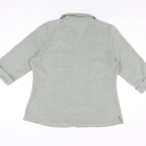 BM Collection Womens Grey Polyester Basic Button-Up Size 16 Collared