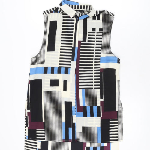 Topshop Womens Multicoloured Geometric Polyester Basic Button-Up Size 8 Collared