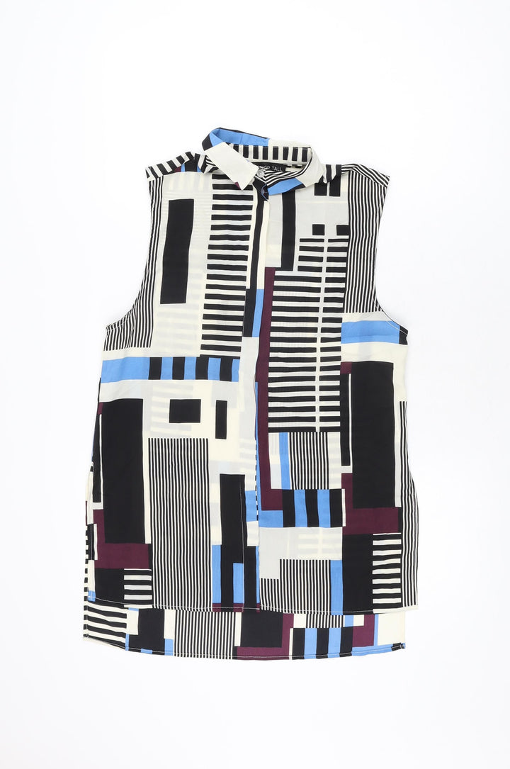 Topshop Womens Multicoloured Geometric Polyester Basic Button-Up Size 8 Collared