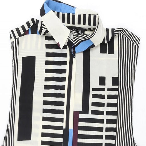Topshop Womens Multicoloured Geometric Polyester Basic Button-Up Size 8 Collared