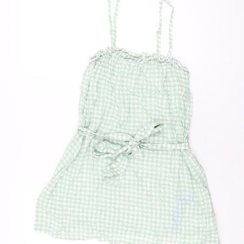 Cupshe Womens Green Geometric Viscose Basic T-Shirt Size S Square Neck - Gingham
