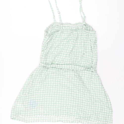 Cupshe Womens Green Geometric Viscose Basic T-Shirt Size S Square Neck - Gingham