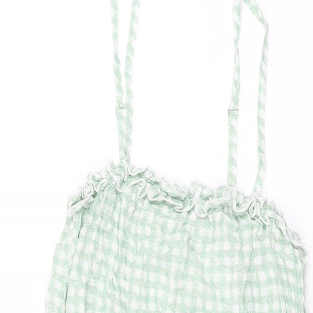 Cupshe Womens Green Geometric Viscose Basic T-Shirt Size S Square Neck - Gingham