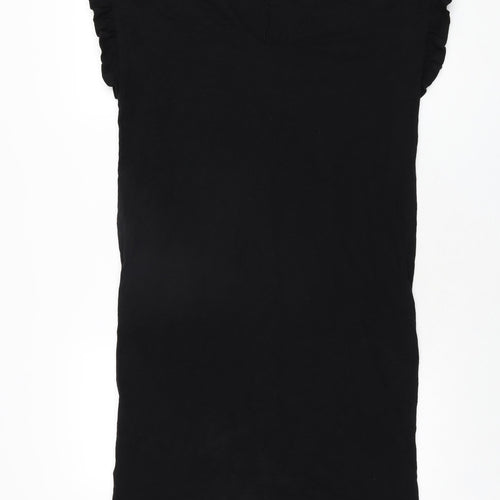 The White Company Womens Black Cotton T-Shirt Dress Size 4 V-Neck Pullover