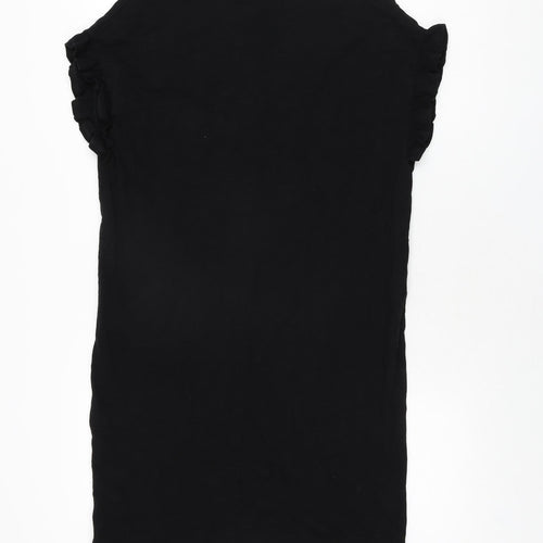 The White Company Womens Black Cotton T-Shirt Dress Size 4 V-Neck Pullover