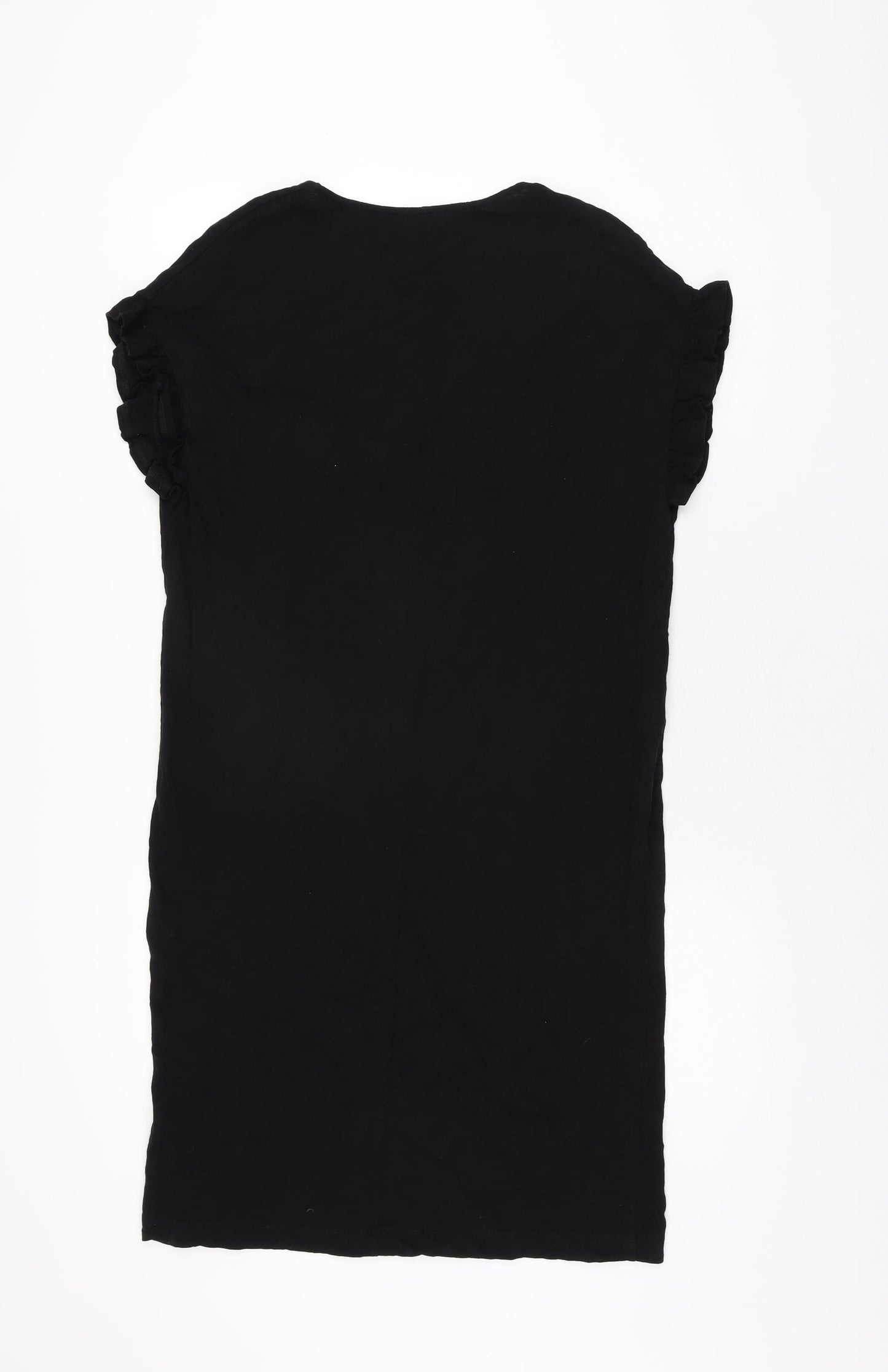 The White Company Womens Black Cotton T-Shirt Dress Size 4 V-Neck Pullover