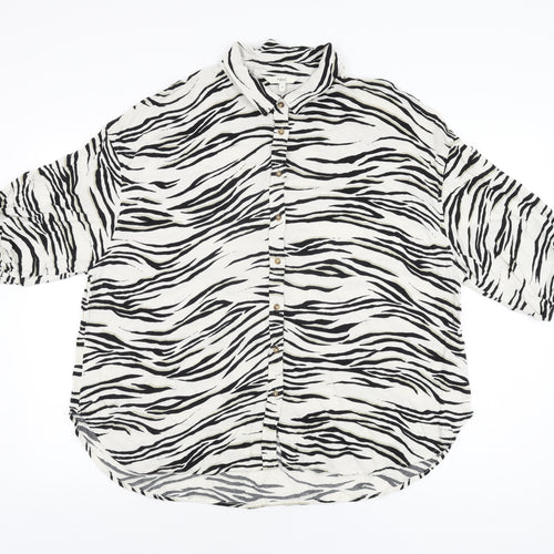 NEXT Womens White Animal Print Viscose Basic Button-Up Size 20 Collared