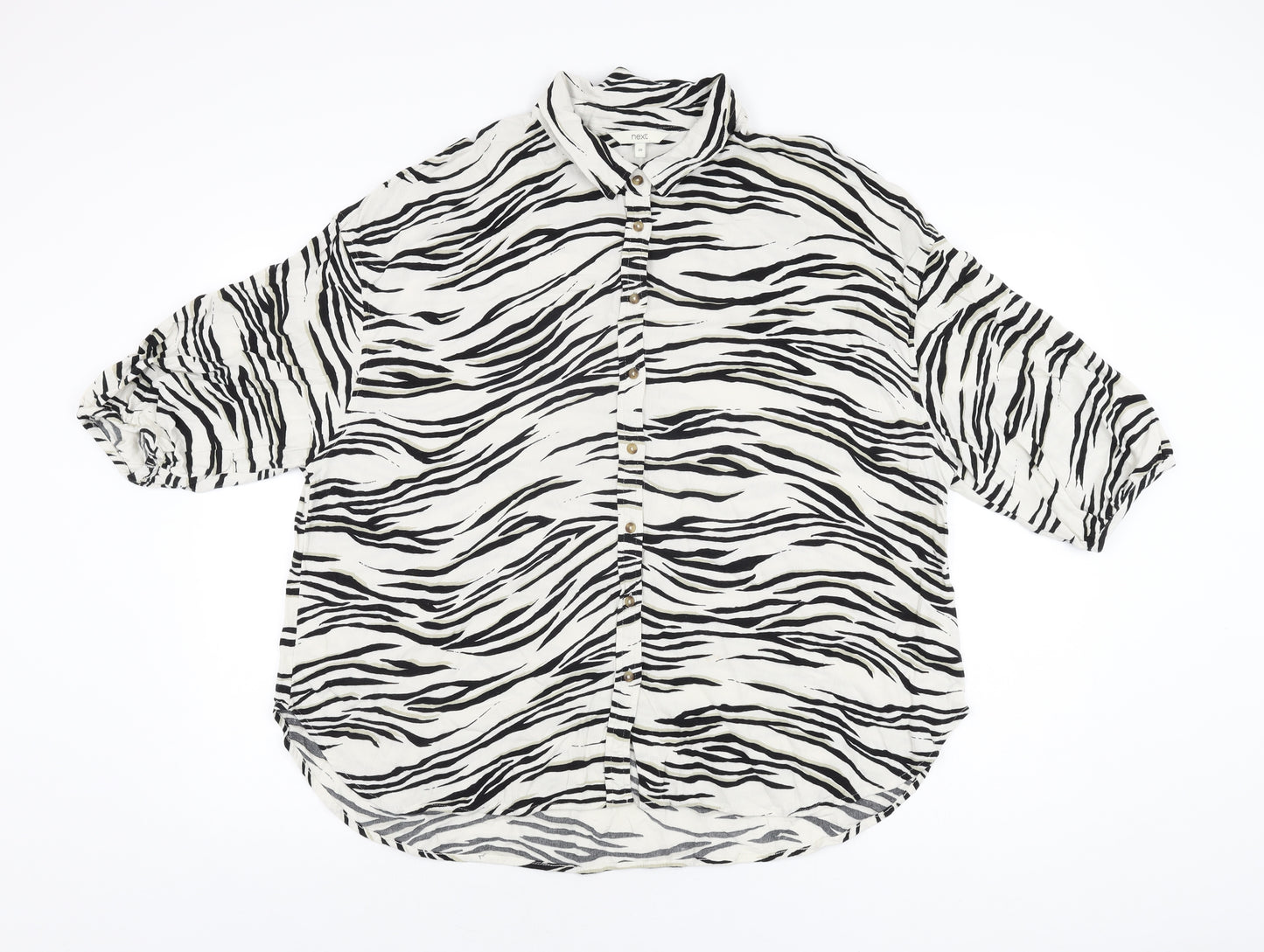 NEXT Womens White Animal Print Viscose Basic Button-Up Size 20 Collared