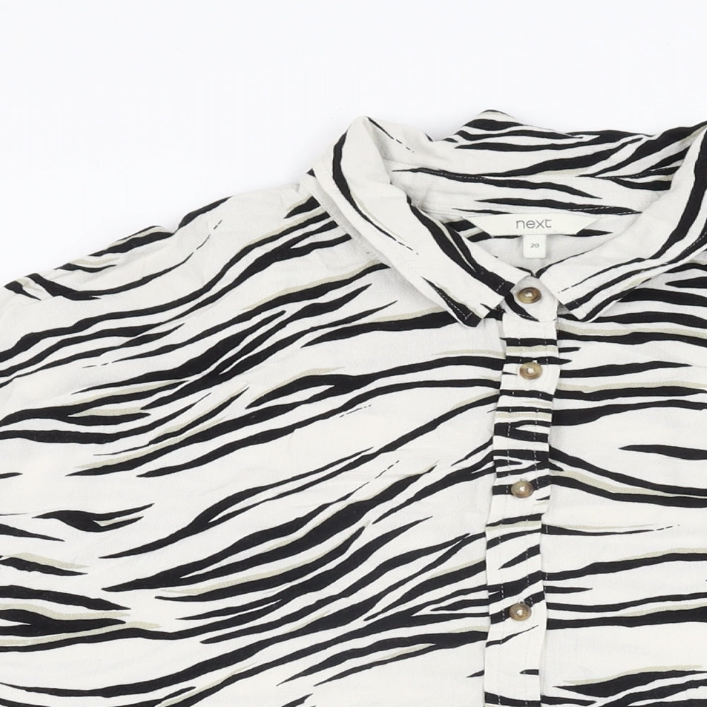 NEXT Womens White Animal Print Viscose Basic Button-Up Size 20 Collared